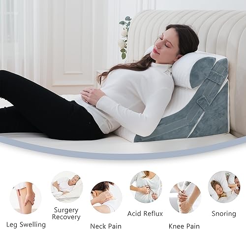 Miniatura 6 de Juego de almohadas de cuña ortopédicas para cabecero de cama de 9, 12, 16 y 20 pulgadas, almohada de espuma viscoelástica ajustable para alivio del