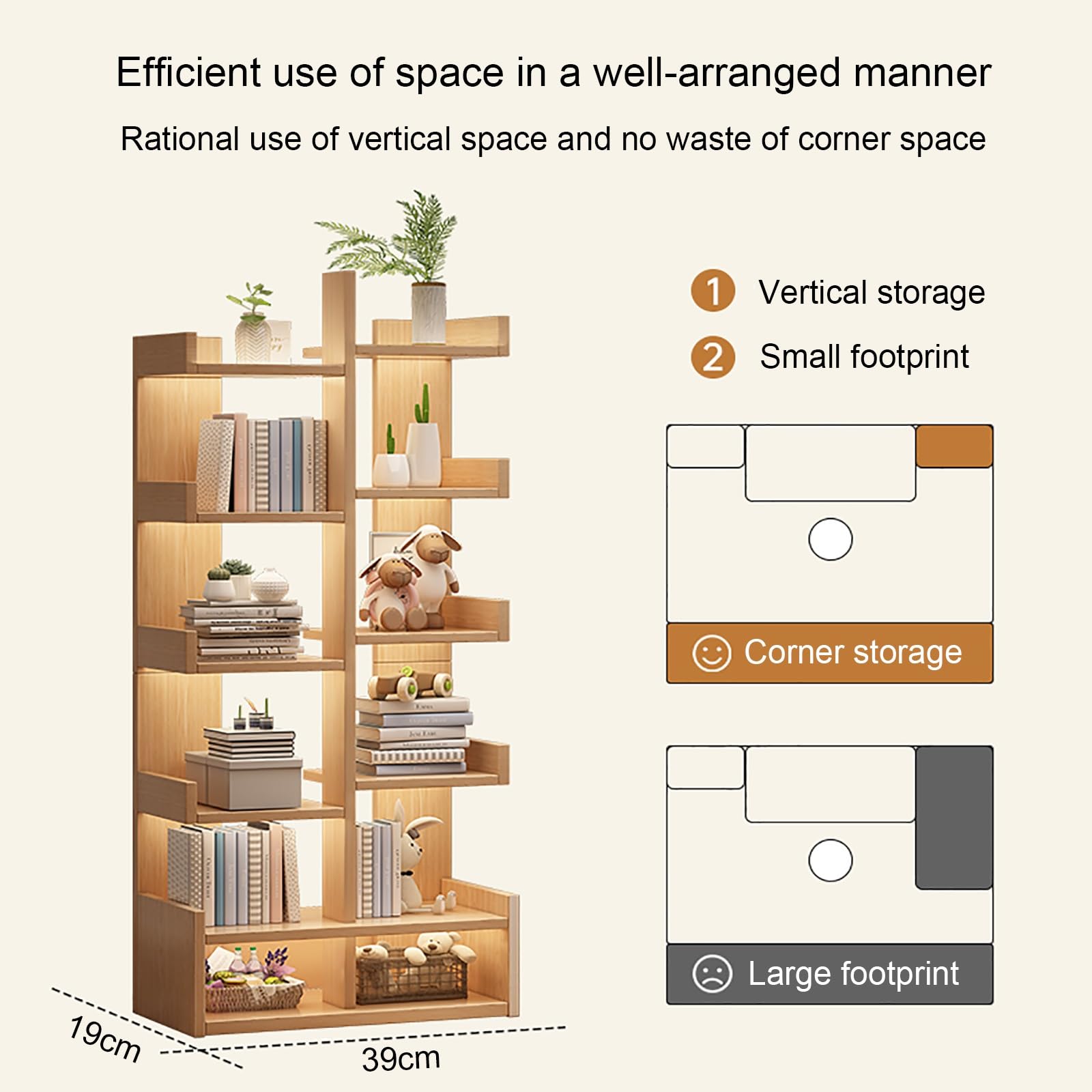 Libreria Verticale Moderna A Torre, Scaffale Autoportante, Mobile Di Stoccaggio Angolare Scaffale Da Espositore, Per La Decorazione Di Casa E Ufficio(Beige)