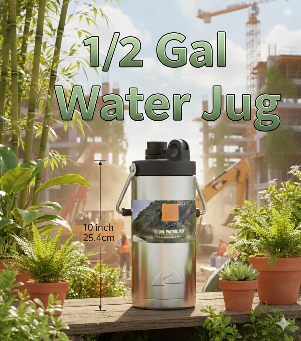 Half Gallon (64 oz) Thermal Water Bottle - Large with Leak-Proof Lid and Carry Handle - Double-Wall Vacuum Stainless Steel for Sports, Gym & Work