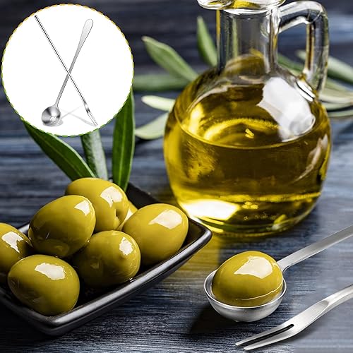 Miniatura 3 de 4 cucharas de olivo de mango largo de 75 pulgadas y tenedor de pepinillo de 87 pulgadas cucharas de servir y tenedor de alcaparazón ranurado tenedor