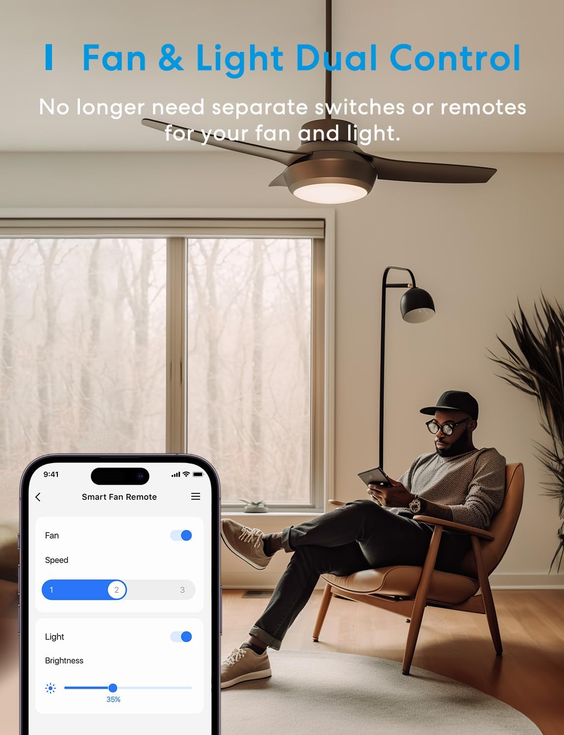 meross Smart Ceiling Fan Control and Dimmer Switch, Supports Apple HomeKit, Alexa, Google & SmartThings, 2.4G Wi-Fi Fan and Light Switch Combo, 4 Fan Speed, Neutral Wire Needed, Single Pole, 2 Pack