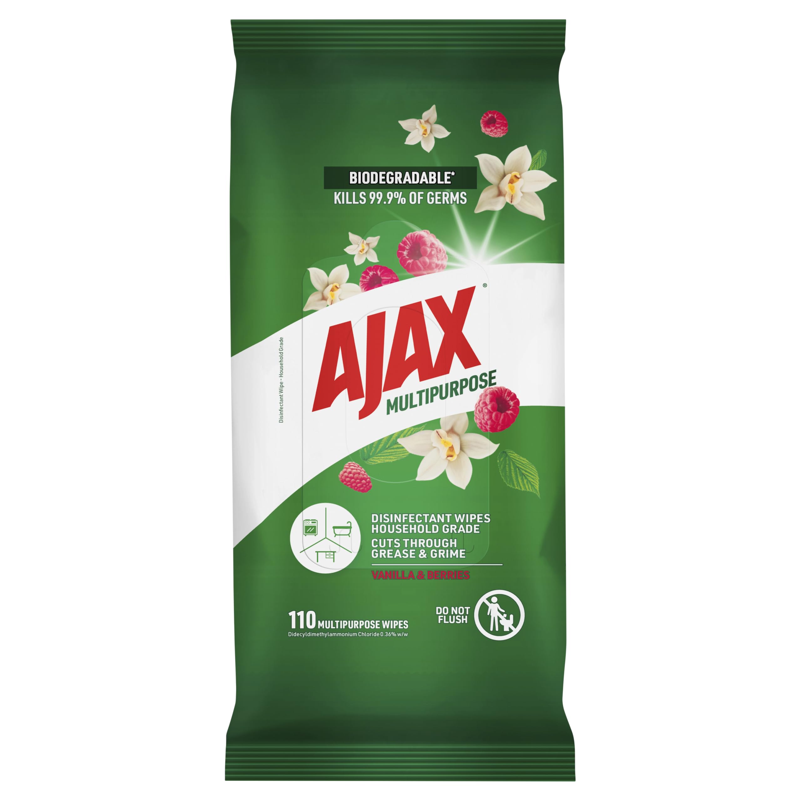Ajax Multipurpose, Antibacterial Disinfectant Surface Cleaning Wipes, Bulk 110 Pack, Vanilla &...