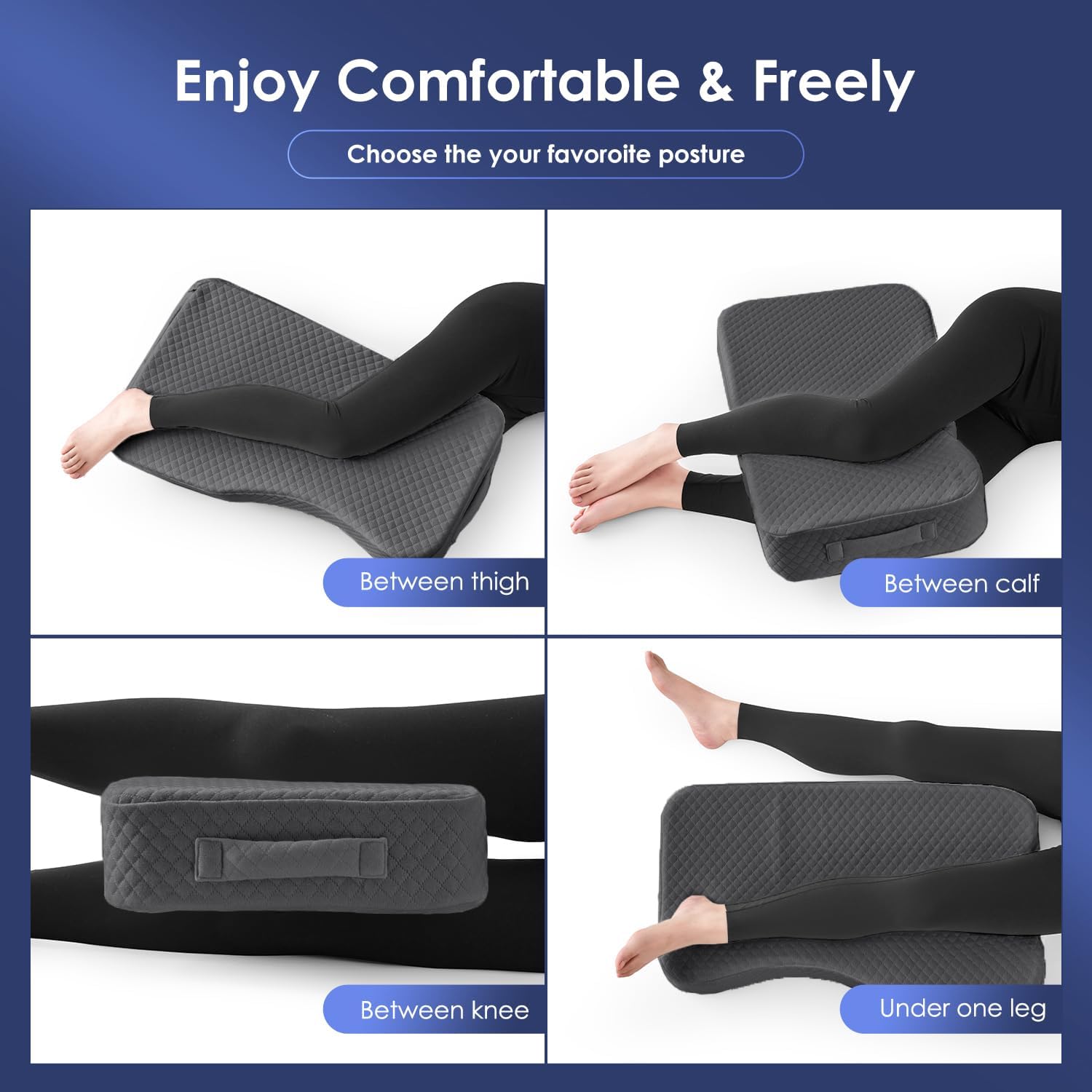 Leg Pillow for Side Sleepers, Memory Foam Knee Pillow for Side Sleeping, Leg Elevation Pillow for Hip/Back/Sciatica Pain Relief Helps Spine Alignment -18"x30" (4 INCHES) (Grey, L)