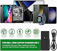 Vista 7 de Cargador de laptop USB C de 130W compatible con computadora Dell XPS 15 17 9575 9500 9510 9520 9530 9700 9710 9720 9730, Precision 5470 5480 5550
