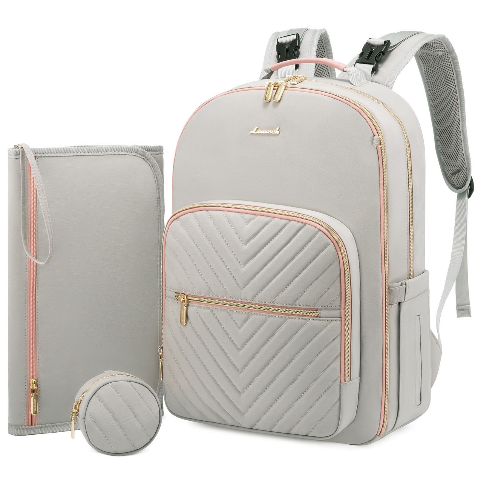 LOVEVOOK Diaper Bag Backpack, Quilted Baby Bag with Changing Pad & Pacifier Holder, Waterproof Travel Diaper Bags for Baby Boys Girls, Stylish and