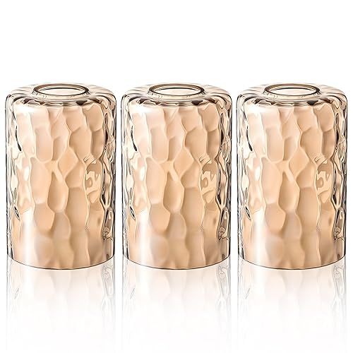 Teenyyou 3 Pcs Amber Hammered Glass Shade Replacements for Pendant