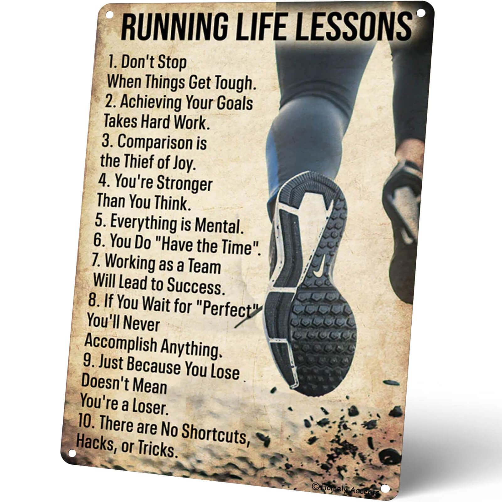 Vintage Running Life Lessons Metal Tin Sign, Inspirational Quotes Poster for Gym Home Decor, Wall Art for Bedroom, Bathroom, Man Cave 8x12 Inches