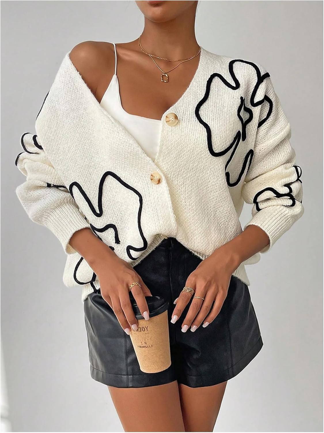 SOLY HUX Women's Floral Cardigan Sweater Button Down V Neck Long Sleeve Knit Cardigans Outerwear - Image 3