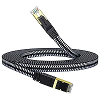Vista 1 de HiiPeak Cable Ethernet Cat 8 de 3 pies, cable de Internet trenzado plano de nailon, cable LAN de red de alta velocidad de 40 Gbps, cable RJ45