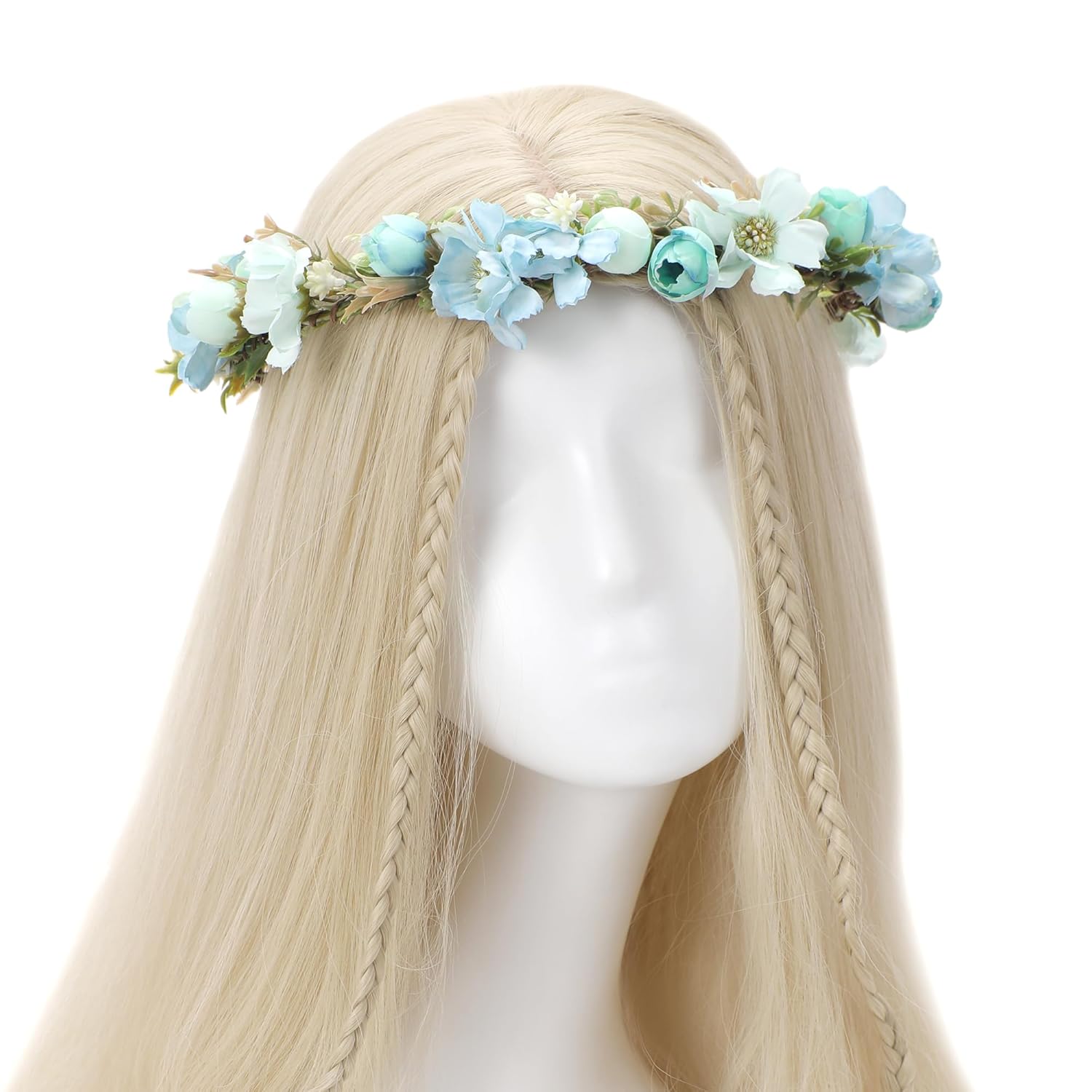 Blue Flower Crown Headband - Handmade Fairy Floral Headpiece with Artificial Rose Boho Bridal Flower Crown for Women Girls Maternity Renaissance Weeding Festivals Birthday Party Headdress - Image 2