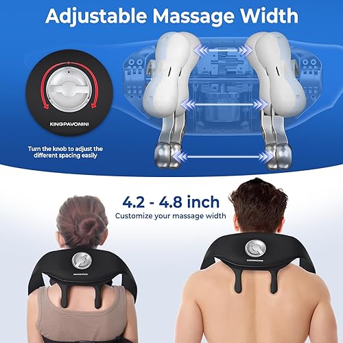 Miniatura 2 de KingPavonini Masajeador de cuello ajustable de ancho con 5 zonas de calor, masajeador de hombro Shiatsu inalámbrico 6D para aliviar el dolor de
