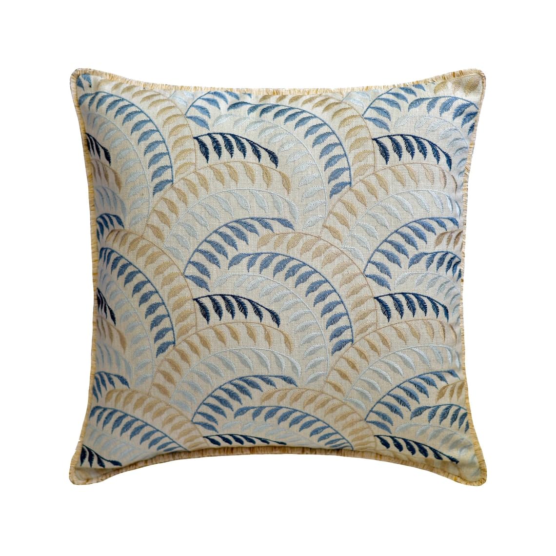 The HomeCentric Decorative Blue Pack of 2, 60x60 cm (24"x24") Cushion Covers, Linen Leaf Embroidered & Lace Cushion Covers, Nature & Floral Pattern Contemporary Style - Soft Breeze โ image 1