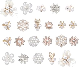 22 Pcs Pearl Rhinestone Buttons Pearl Brooch Rhinestone Faux Embellishments for Craft, Wedding Bouquet, Jewelry Making, Clothes, Bags, Shoes Decoration