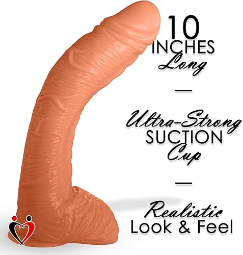 Miniatura 2 de LeLuv Dildo Big Bent - Taza de succión realista de 10 pulgadas, paquete de chocolate curvo y venoso grueso con lápiz labial secreto