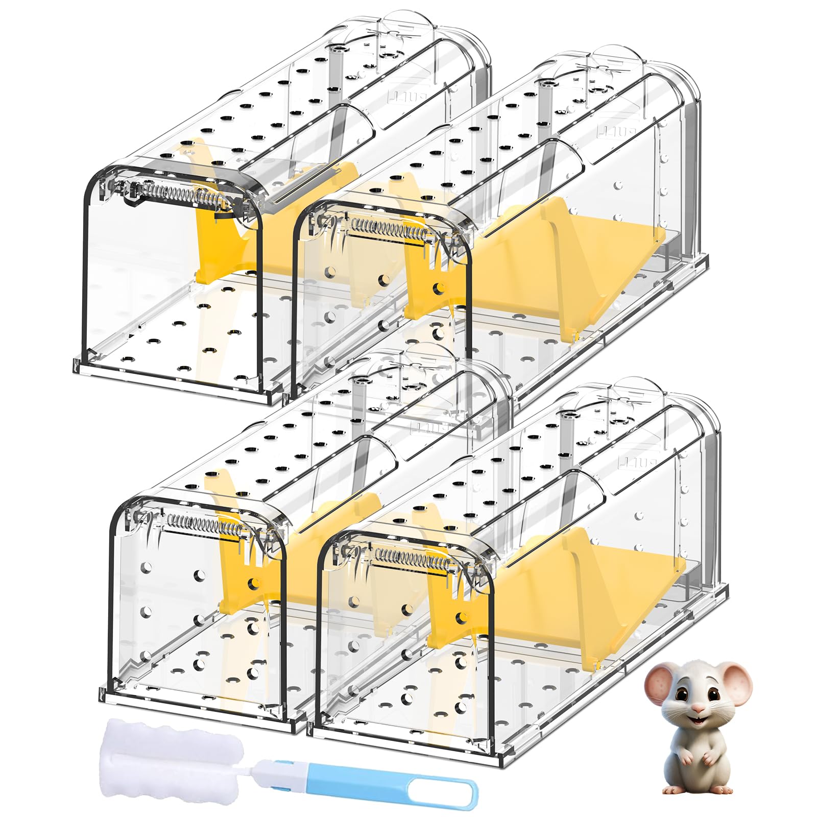 Lebendfalle für Maus Mausefalle Lebend 4er Set: Hochsensibel Mäusefalle mit 66 Luftlöchern, Robustem und Langlebigem，Sicher und Effektiv, Einfach zu Bedienen, Wiederverwendbare Mäusefallen fürs Haus