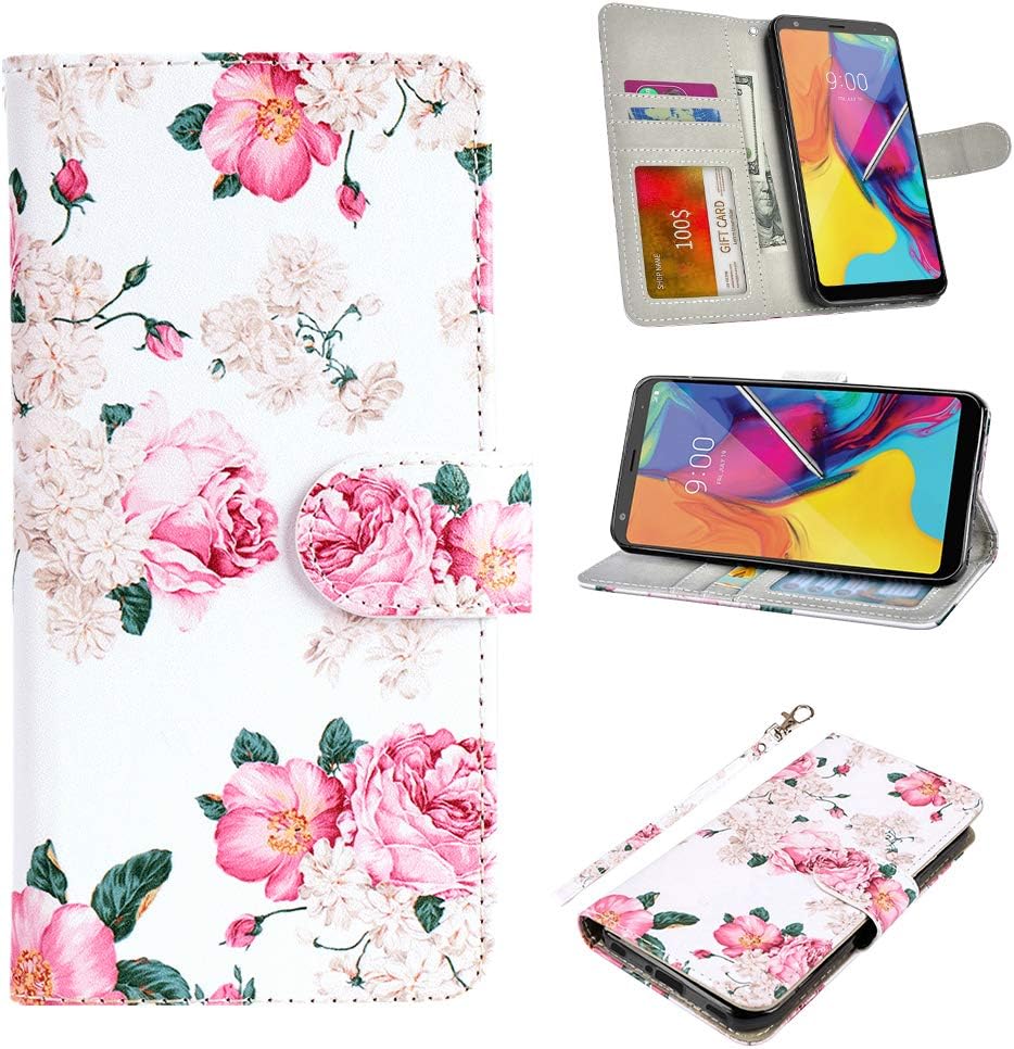 UrSpeedtekLive LG Stylo 5 Case, LG Stylo 5 Plus Case, Premium PU Leather Wristlet Flip Wallet Case Cover with Card Slots & Stand for LG Stylo 5 - Flower