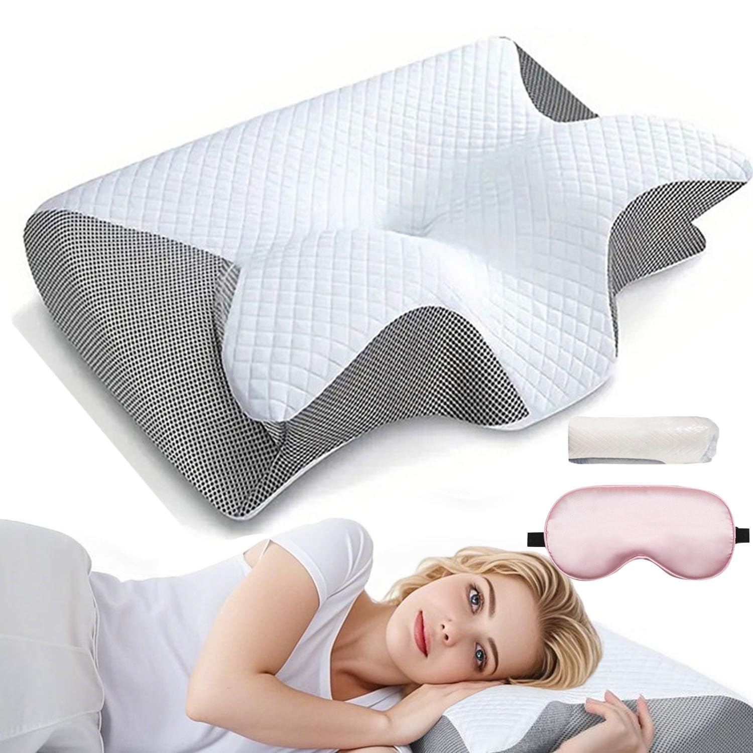 Hospitality Pillow,Butterfly Pillow,Global Neck Contour Pillows for Sleeping, Premium Ergonomic (Grey)