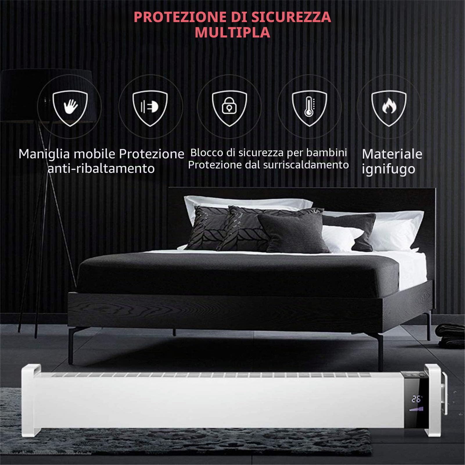 Riscaldatori elettrici Riscaldatori elettrici Riscaldatori a convezione per battiscopa, battiscopa Termoconvettore con telecomando e timer digitale Radiatore per battiscopa a protezione mult