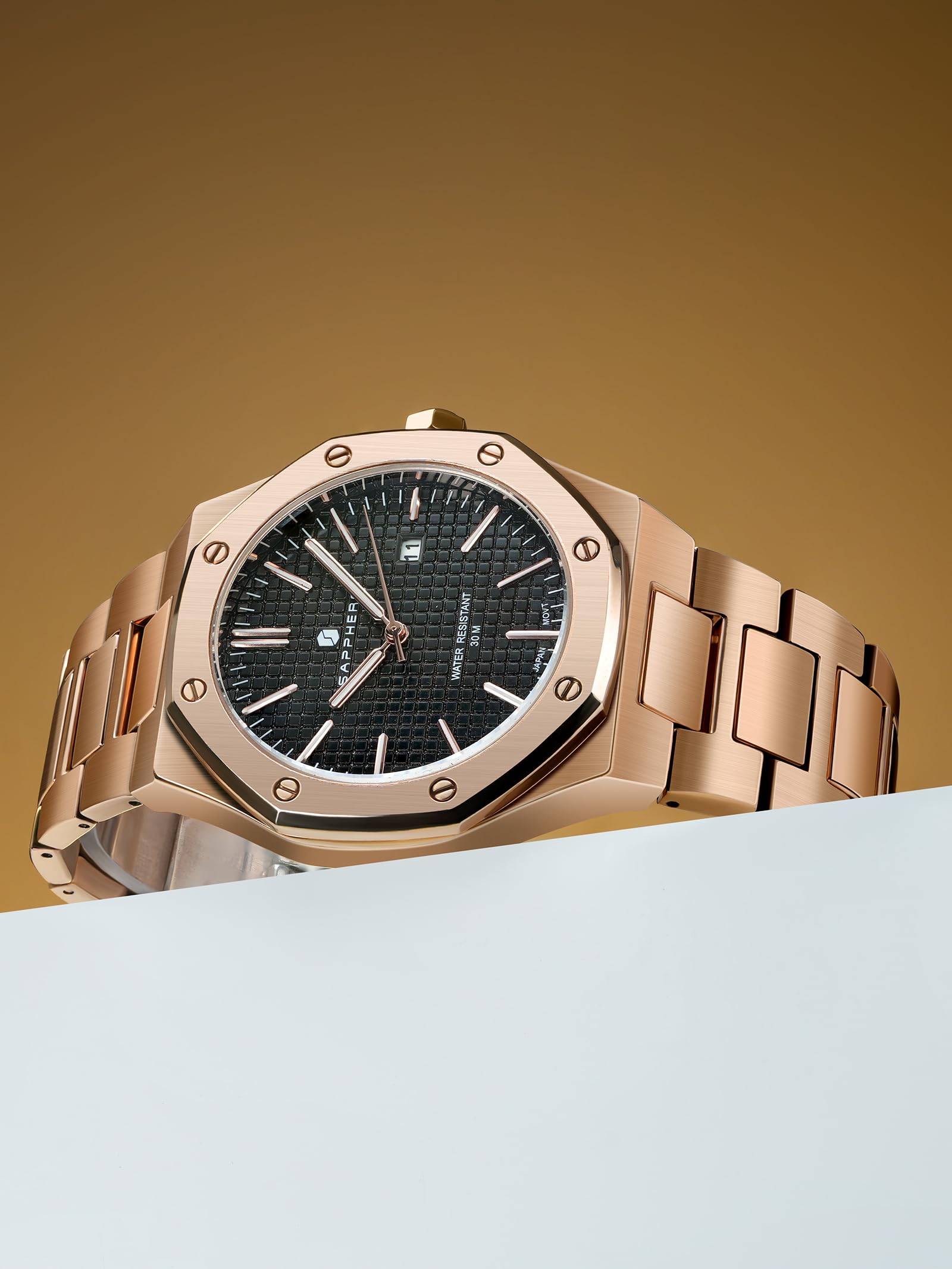 SAPPHERO Orologi Uomo Ottagonale 10ATM Impermeabile Business Casual Moda Uomo Giapponese Quarzo Acciaio Inox Luminoso Orologio da polso Regalo per Uomo