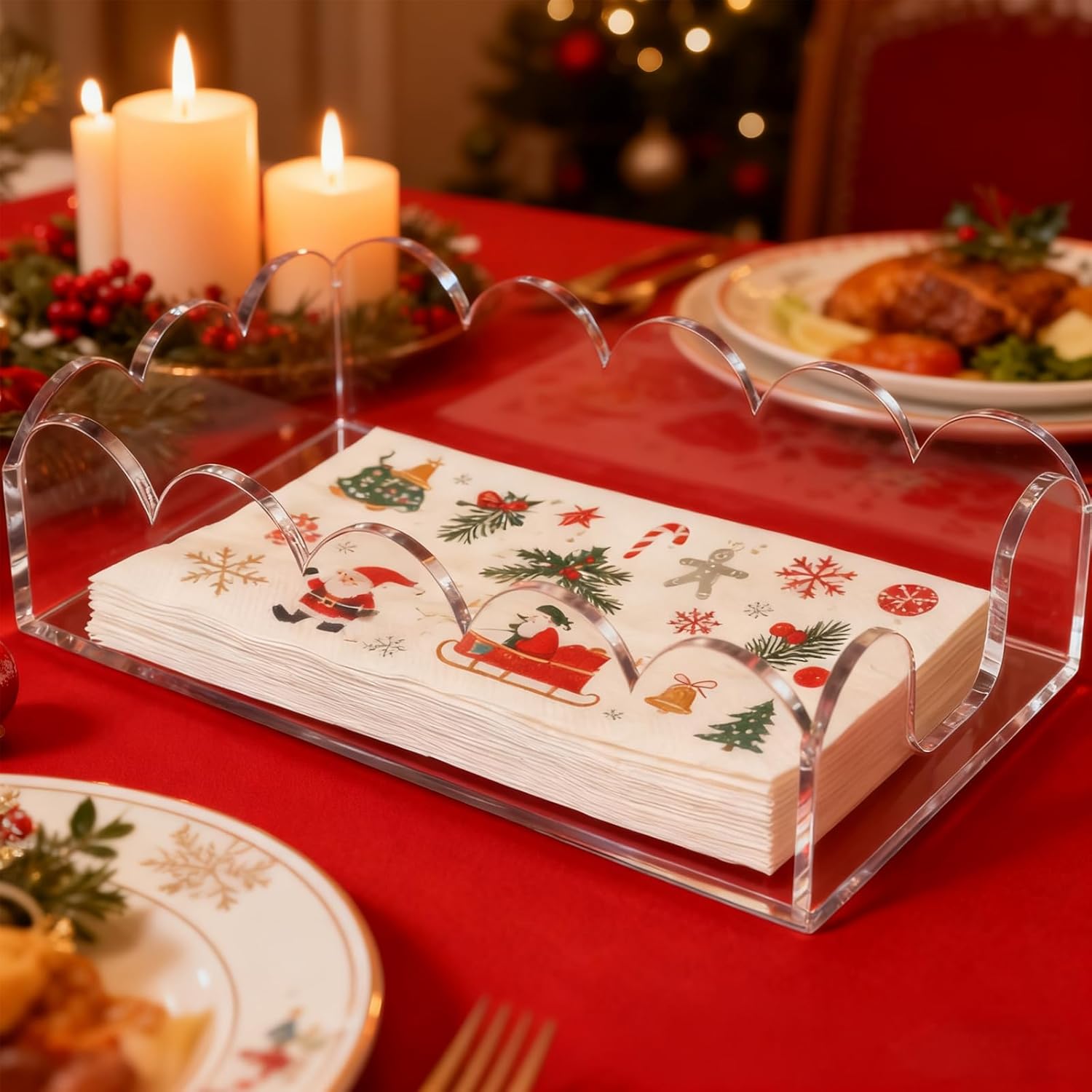 Acrylic Napkin Holder for Bathroom, Sleek Scalloped Design Guest Towel Holder, Disposable Holder Hand Towel Tray for Parties, Weddings, Party, Hotel, Restaurant and Kitchen 5 x 9 Inch 1 pcs