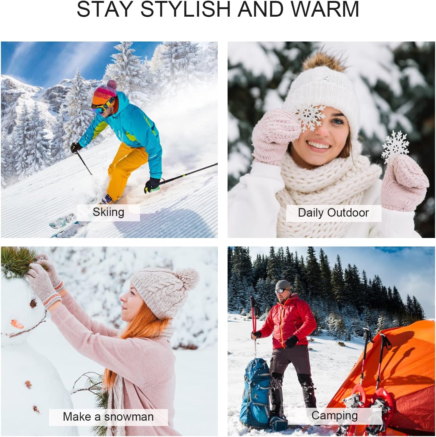 LumiSyne Winter 3 in 1 Scarf Hat Glove Set for Men Women Knitted Beanie Hat Touch Screen Gloves Neck Warmer with Fleece Lined