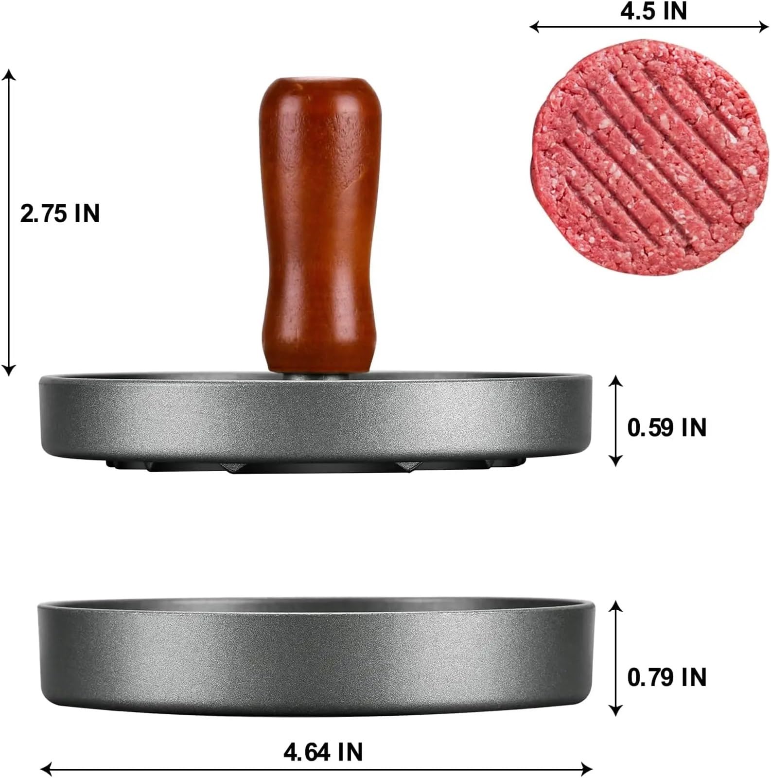 Hamburger-Patty-Maker, Burgerpresse Patty Maker Edelstahl Hamburgerform Holzgriff antihaftbeschichtet mit 100 Papieren