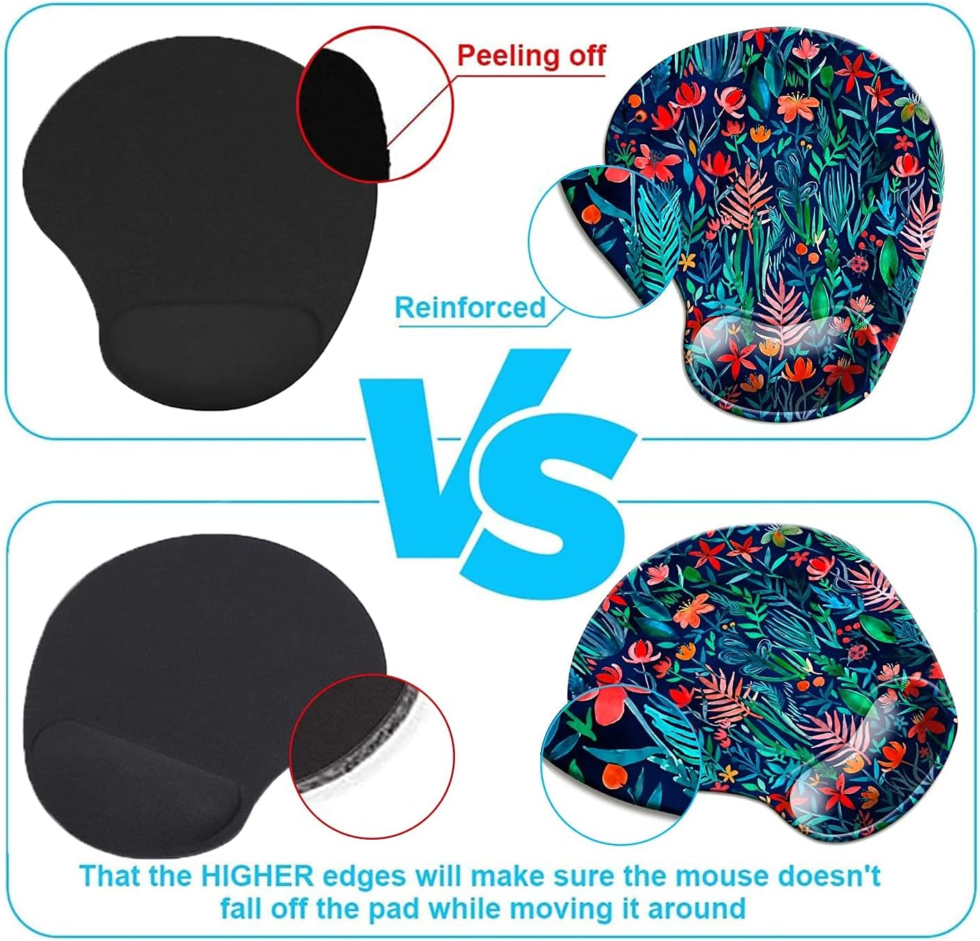 DOOKE Ergonomic Mouse Pad with Wrist Support, Cute Mouse Pads with Non-Slip Rubber Base for Home Office Working Studying Easy Typing & Pain Relief Tropical Flowers