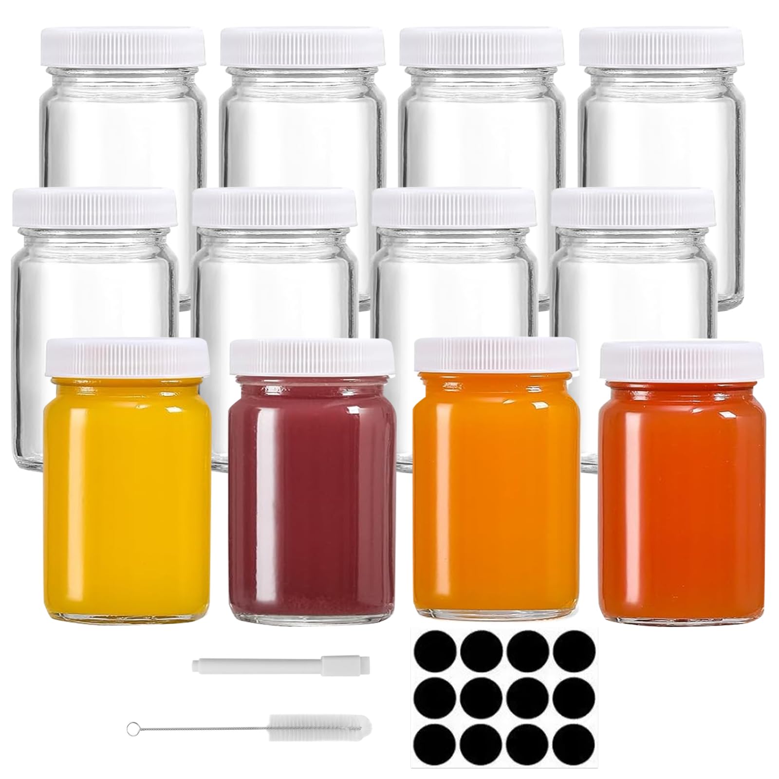 Dinhauyon Reusable Small Clear Jar for Juice Mini Glass Bottles,12Pcs Bottles