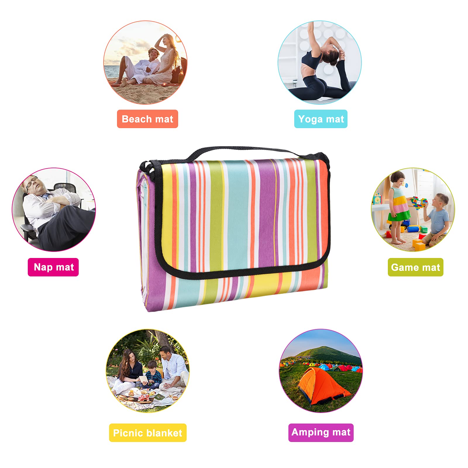 Telo Da Picnic Impermeabile Oziral 200x200cm - Coperta Per Spiaggia, Campeggio E Outdoor - Foto 8