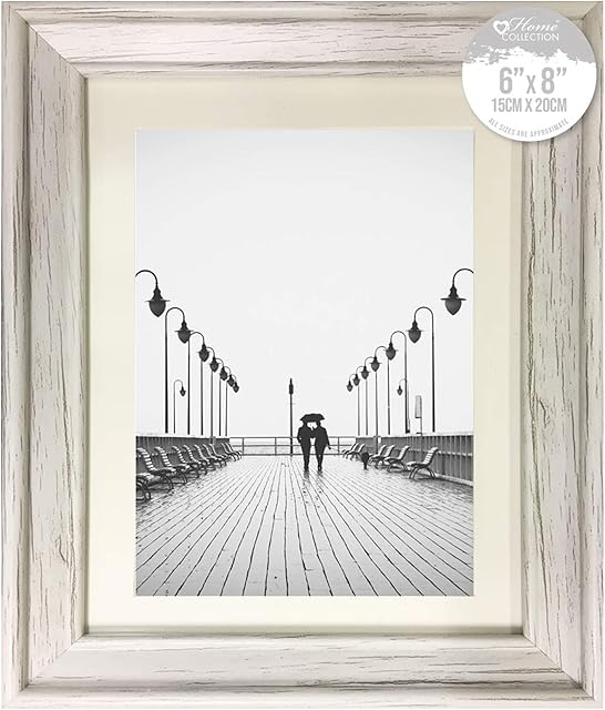 Design Group White Solitaire Shabby Chic Distressed Wood Styrene Photo Frames 6x8