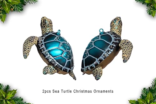 Miniatura 3 de 2 adornos de Navidad de tortuga marina de vidrio soplado, adornos de tortuga marina de vidrio colgante para decoración de árbol de Navidad