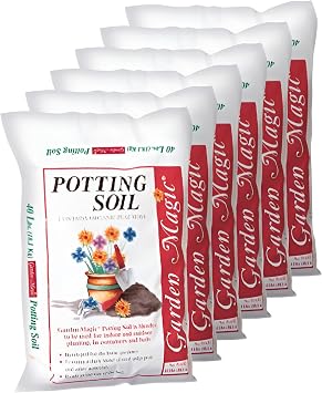 Michigan Peat 6 Pack Garden Magic General Purpose Moisture Retaining Potting Soil Mix for Indoor and Outdoor Planting, 40 lb Bag