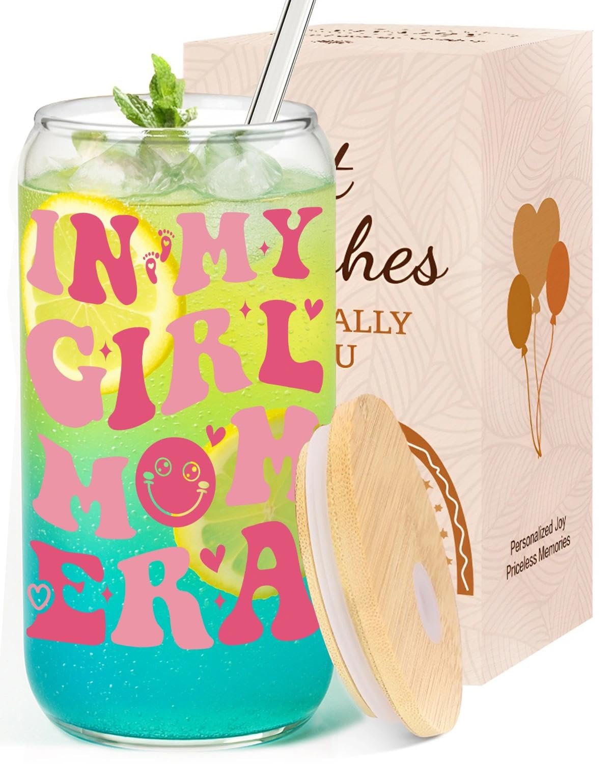 VivaJoy in My Girl Mum Era Glass Coffee Cup with Lid & Straw - Mum to Be Gifts, Pregnancy Gift for Expecting Mums, New Baby Gift for Girl Mama, Mother Birthday Christmas Day Present — image 1