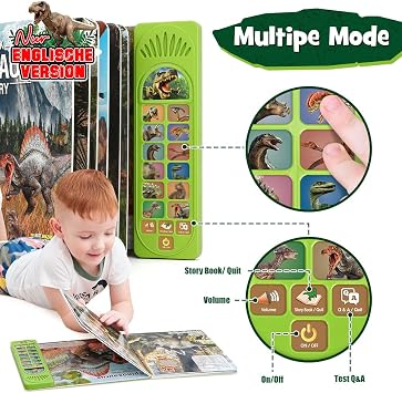 Mini Tudou Dinosaur Toys w/ Interactive Dinosaur Book & Dino Figures 12PCS | Learning Dino Book with Sound & Storytelling & QA Test, Educational Jurassic Toy for Kids Boys Girls 3 Years+