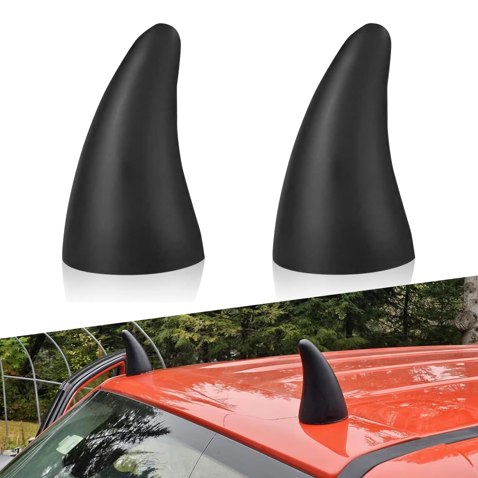 2 PCS Car Elastic 3D Devil Horns Sticker, 2.76" x 4.45" Anti-Collision Bumper Decoration, Halloween Car Decoration Cute Creative Roof Decal, Universal for Most Car Motorcycle (Black)