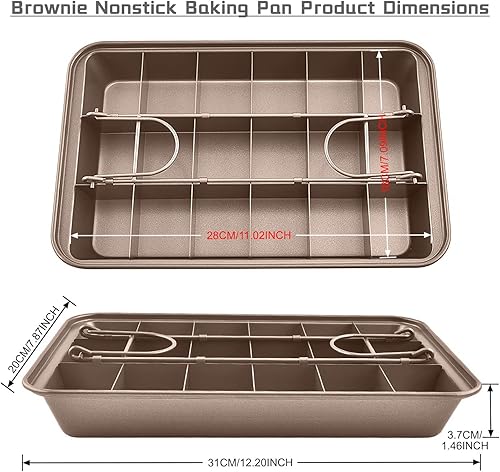 Miniatura 2 de MYSENLAN Sartén para brownie con divisores, sartén antiadherente de acero al carbono para hornear, 18 moldes cuadrados precortados para brownie,