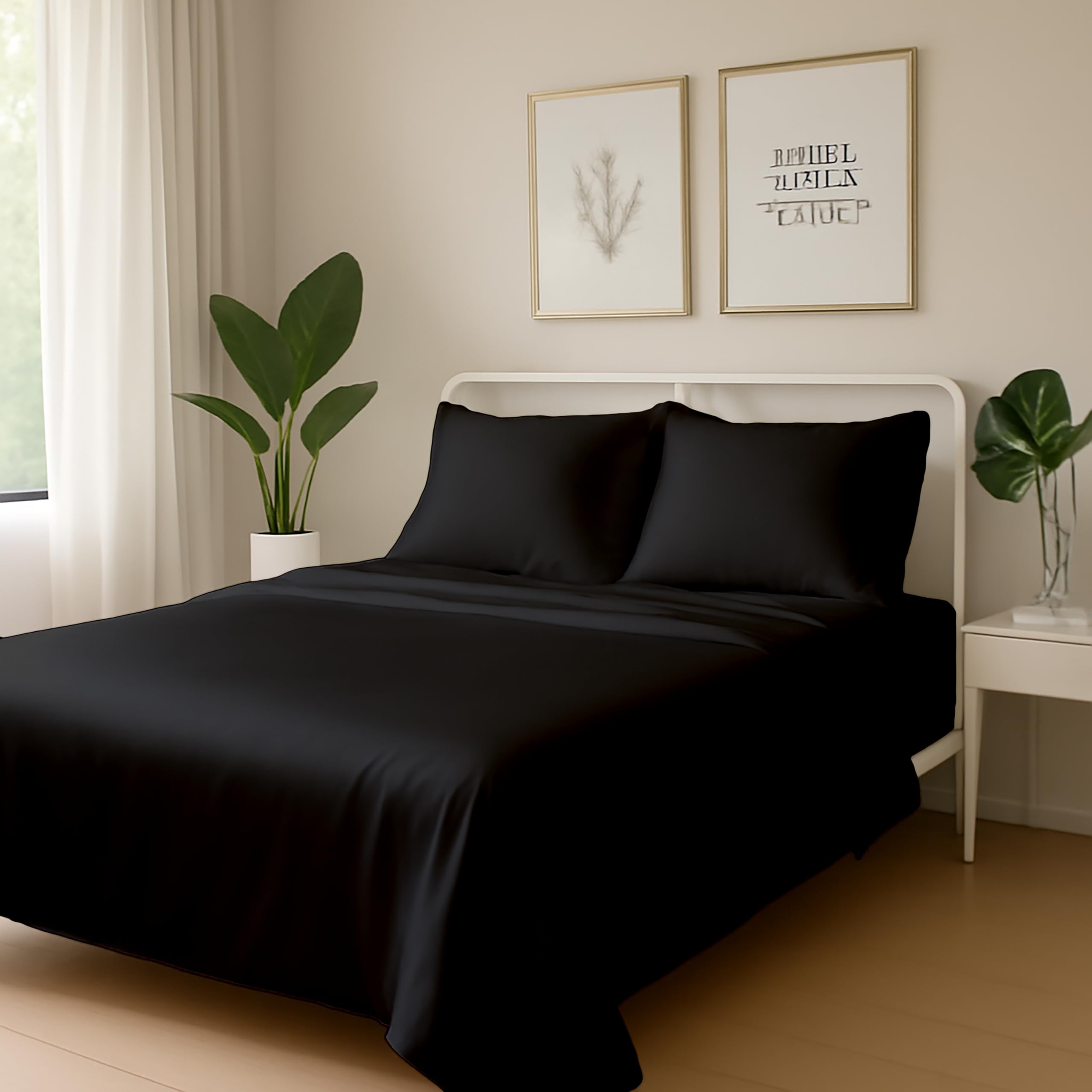 King Size Satin Bedsheets - Luxurious Midnight Black -3 King Size Satin Bedsheets - Luxurious Midnight Black -3