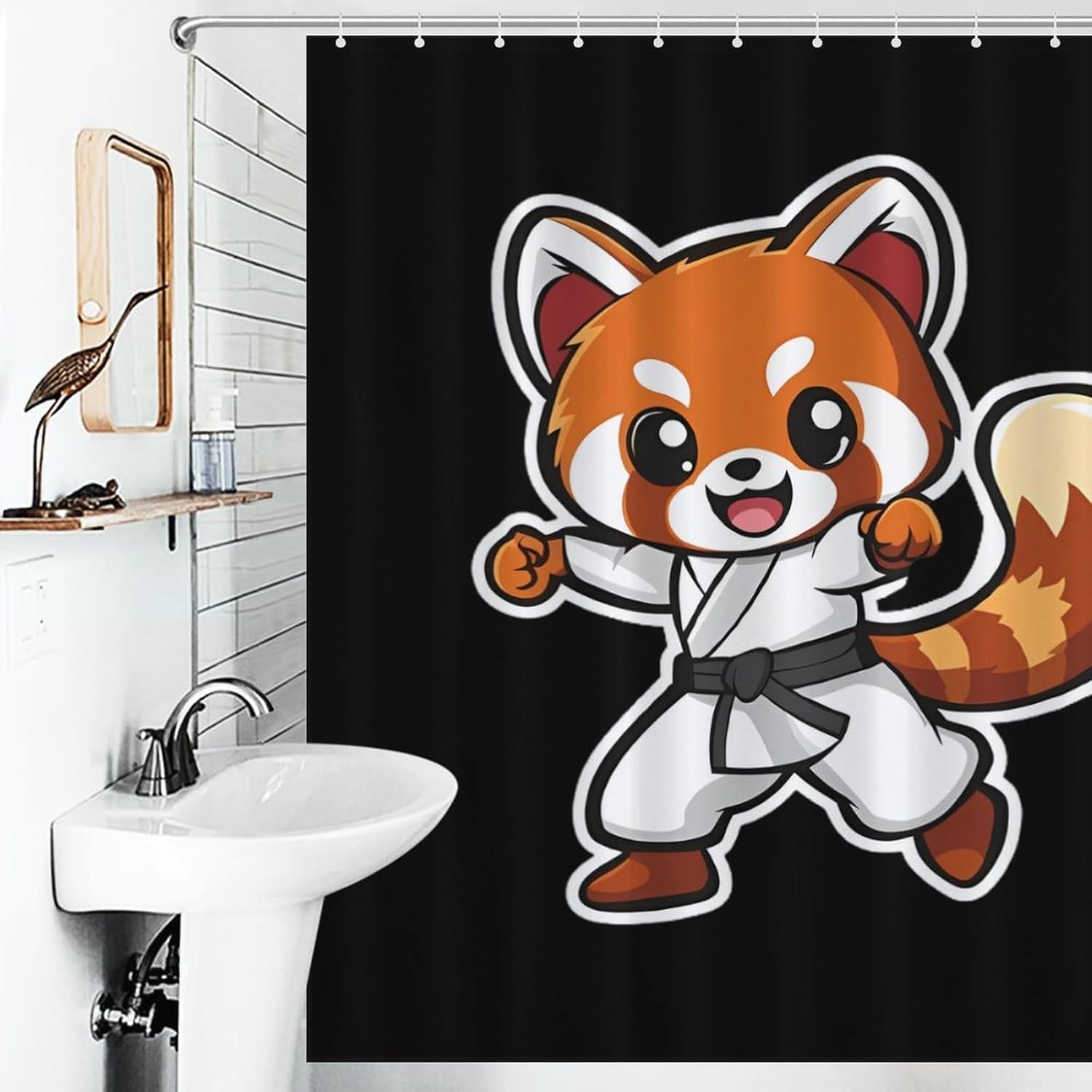 Karate Red Panda Funny Shower Curtains Washable Bath Curtain Liner with Hooks for Bathroom Bath Tubs