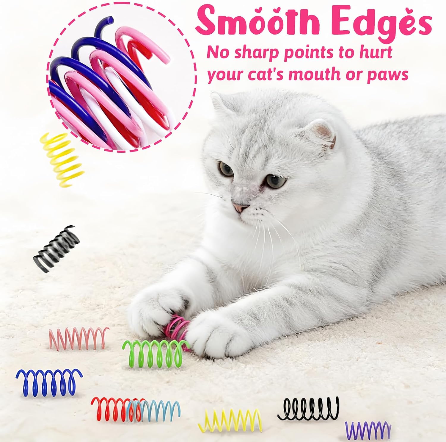 60 Pack Cat Spring Toys, 12 Vibrant Colors Interactive Cat Toys for Indoor Cats and Kittens, Colorful Plastic Springs for Cats - Durable Spiral Cat Toy for Batting, Biting, and Chasing image 5
