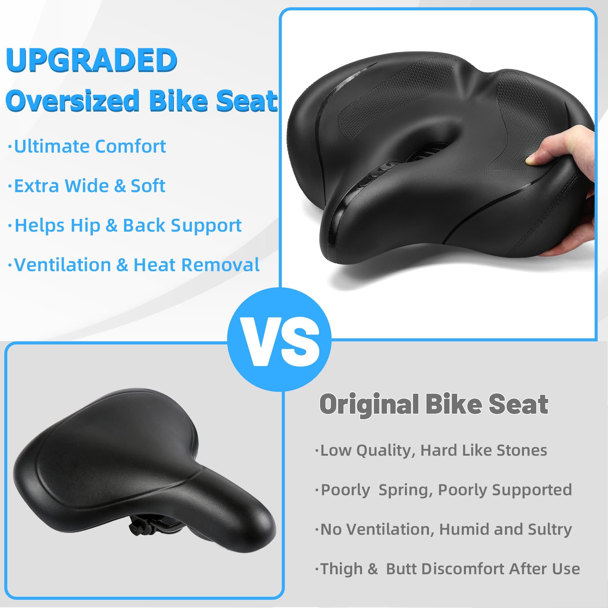 CDYWD Seggiolino per bici oversize per uomo e donna Comfort Wide Cuscino extra morbido con schienale imbottito Ricambio per sedile da bicicletta per esercizi, rotazione, incrociatore, mountain