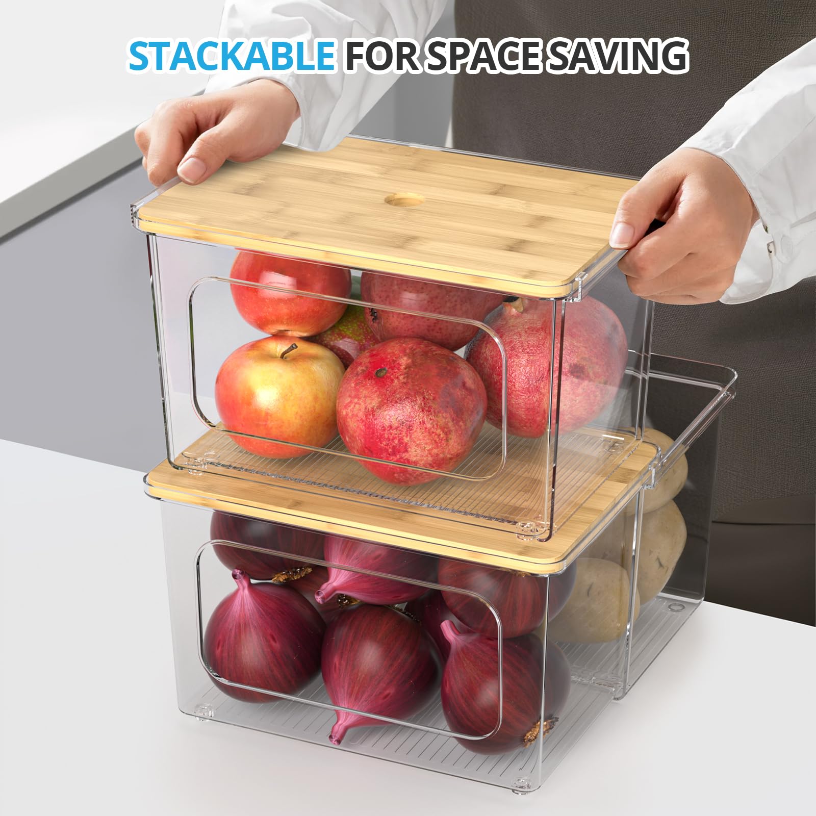 Dispensador de bolsas de basura, dispensador de bolsas de basura transparente con tapa de bambú y caja de cajón deslizante, soporte para bolsas de basura para cocina, debajo del fregadero