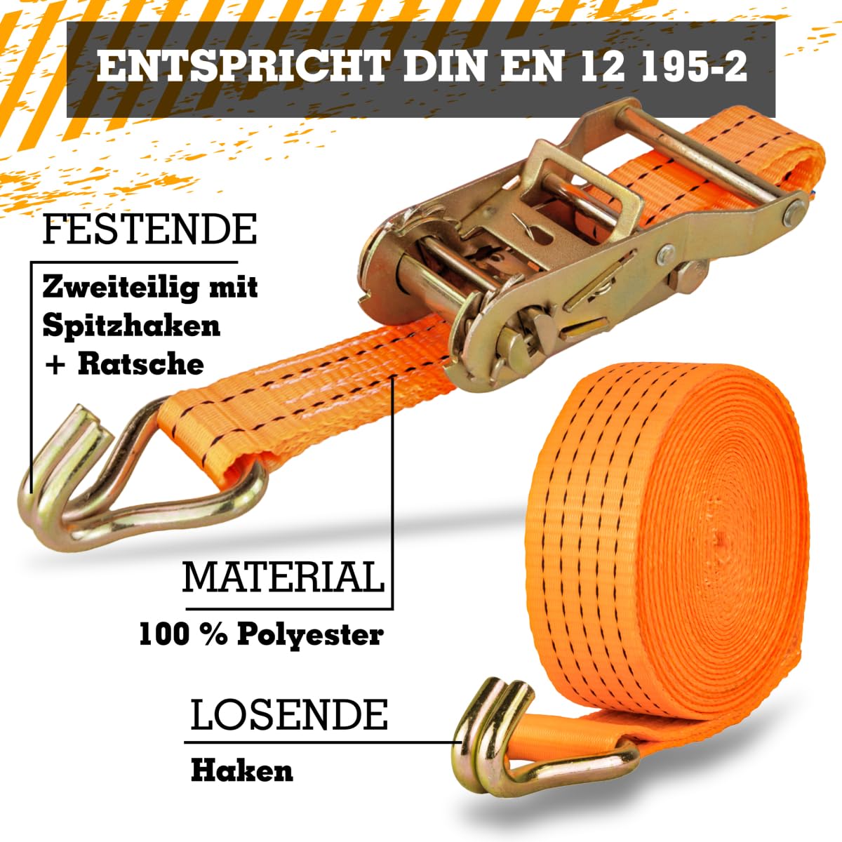 Safetytex Spanngurte mit Ratsche und Haken 2000 kg - 6 Meter - 35mm Zweiteilig - Zurrgurt - Ratschengurt - Hochwertiges Polyester - Sicherer Transport & zuverlässige Ladungssicherung (20 Stück)