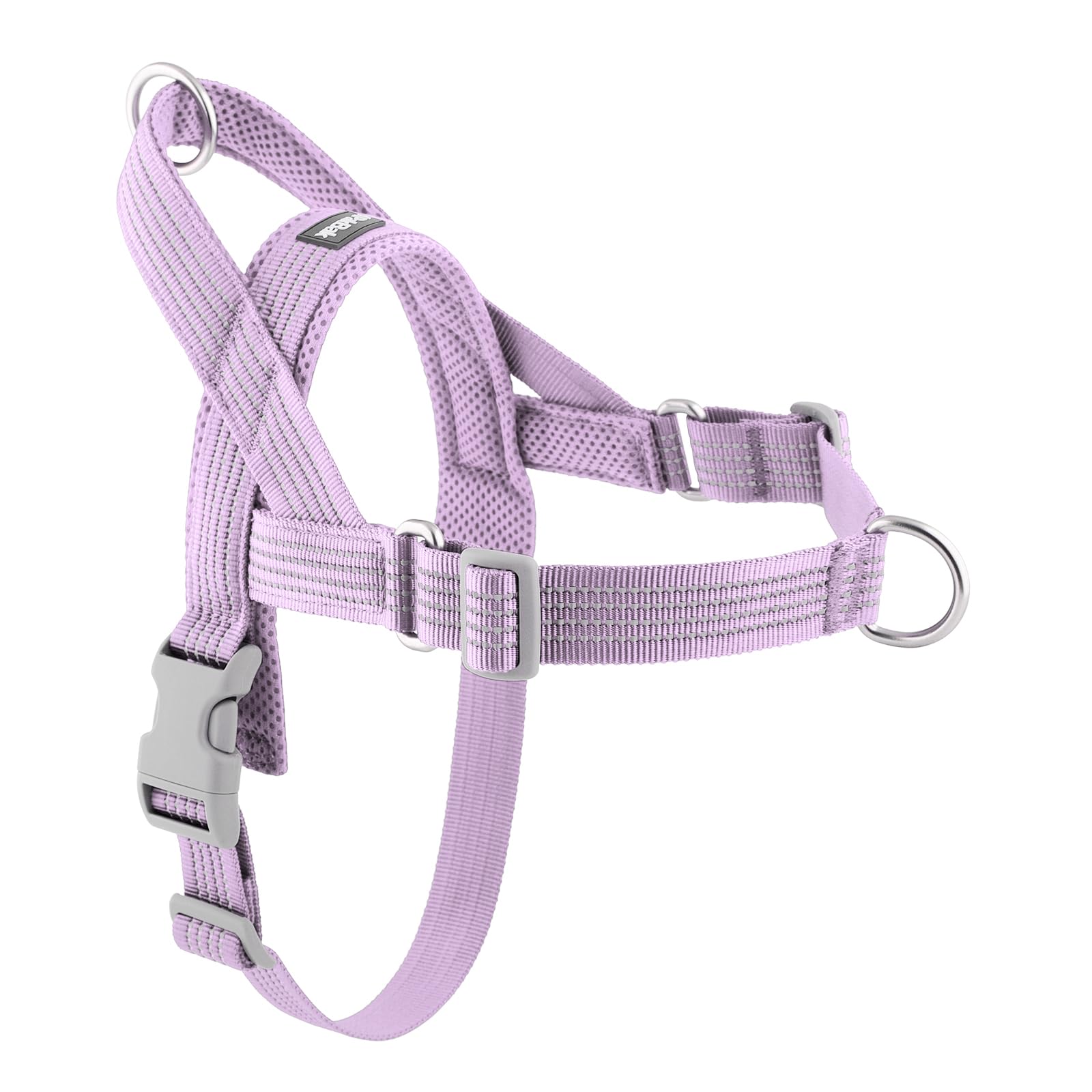 APakBak No Pull Dog Harness with Handle, Adjustable Soft Mesh Padded Reflective Walking Harness with Front Clip for Small Medium Large Dogs – Quick Fit No Escape for Training and Hiking (Purple, L)