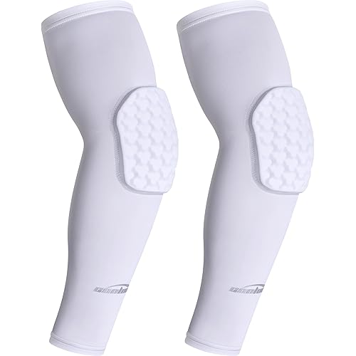 COOLOMG Padded Arm Sleeves Compression Elbow Pads for Volleyball Basketball Football Youth Kids Adult