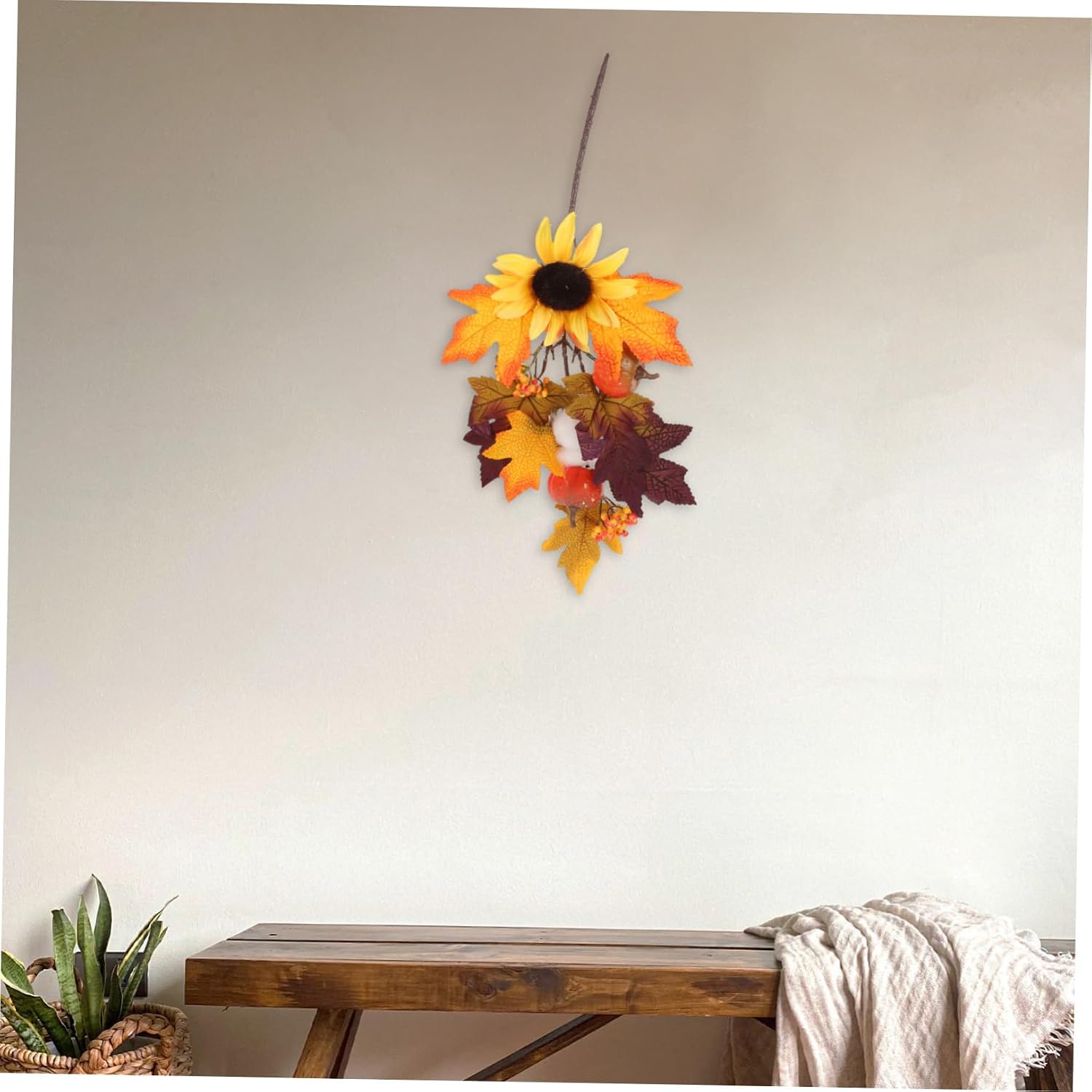 ULTECHNOVO Thanksgiving Fall Maple Leaf Pumpkin Swag Pendant Autumn Hanging Decoration for Door Wall Porch Artificial Harvest Ornament for Seasonal Decor