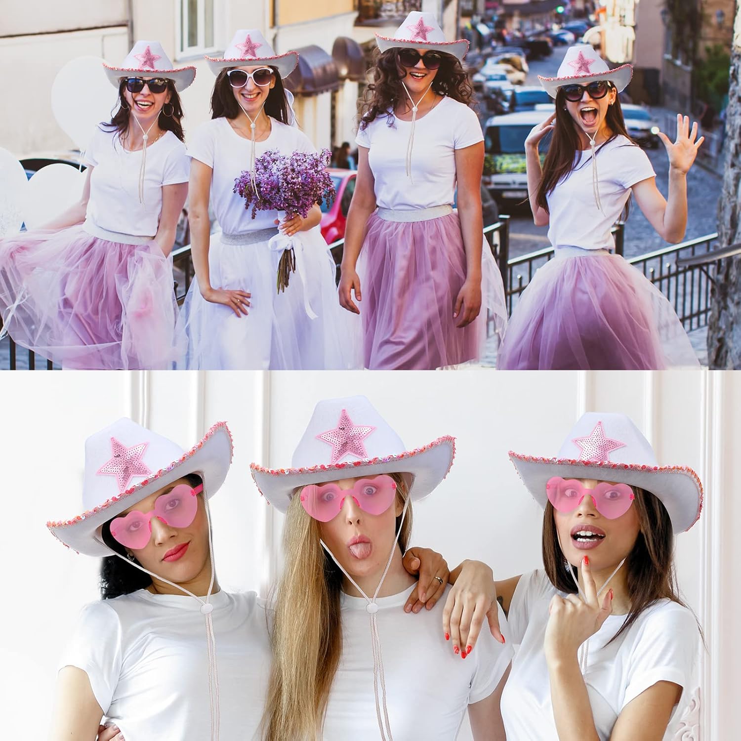 36 Pcs Adult Cowboy Hat with Bandanna Heart Sunglasses Unisex Felt Cowboy Hat Western Party Hat Cowboy Costume (Pink White) - Image 7