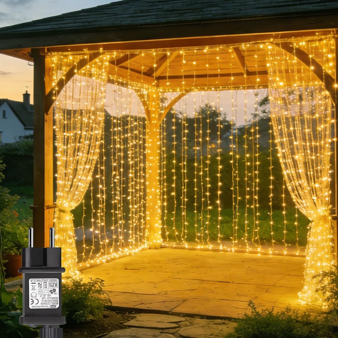 Joysing Lichtervorhang 6m x 3m 600 LED Lichterketten Vorhang mit Stecker, Timer, 8 Modi Lichterkette Fenster Wasserdicht LED Vorhang Lichterkette für Hochzeit Pavillon Garten Deko