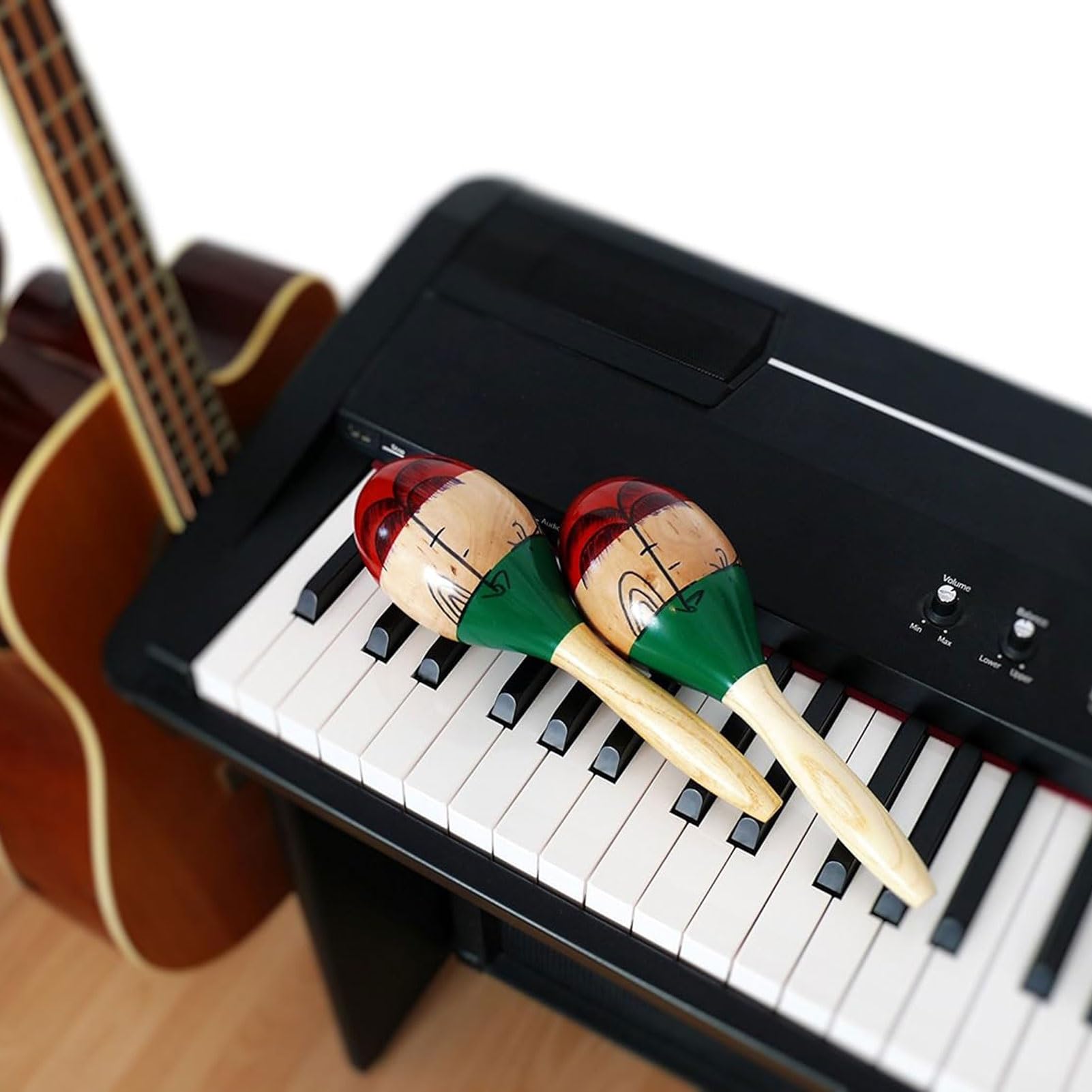 2 Paczki Drewniane Marakasy Muzyczne Malowane Drewniane Maraca Ręczny Instrument Perkusyjny, Dekoracje Świąteczne Fiesta Dla Muzycznej Zabawy (Color : B)