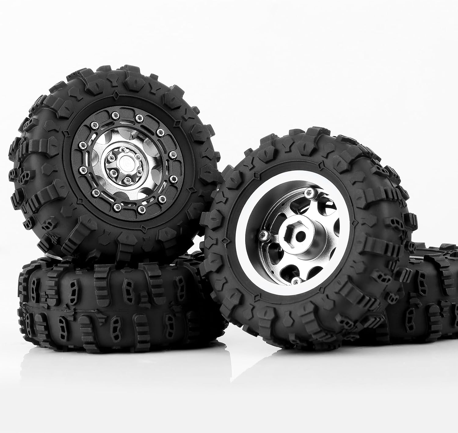 RC 1.3" Wheel and Tire Set, Aluminum Beadlock Wheels Mud Terrain Tires for 1/18 1/24 RC Micro Crawlers Ascent18 TRX4M SCX24 Upgrades Parts