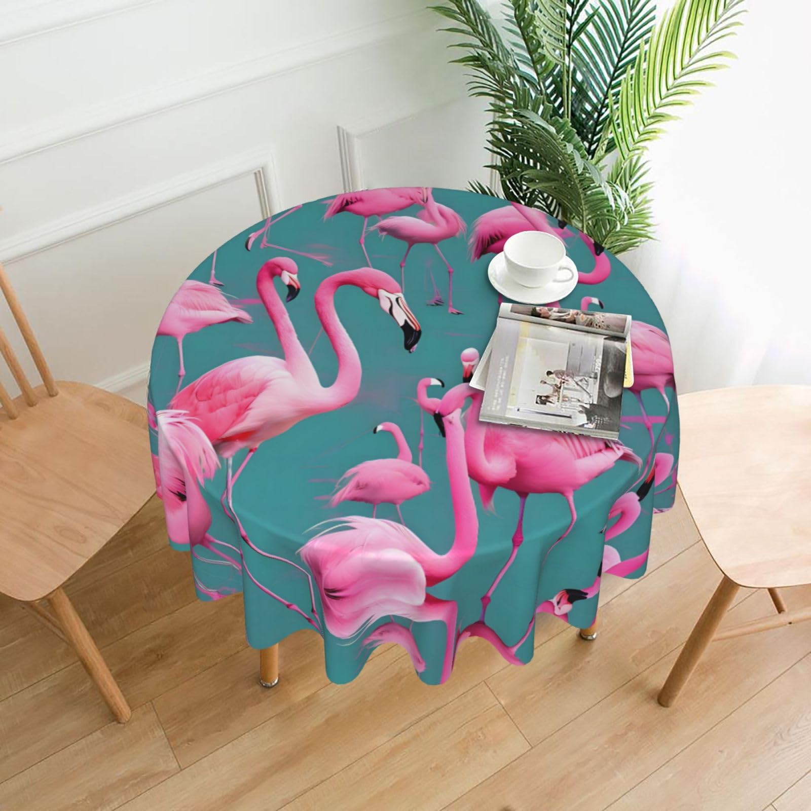HJFCZH A flock of flamingos Prints Round Decorative Tablecloth 60in - High-Grade Polyester Throw for Dinners, Weddings & Everyday Use